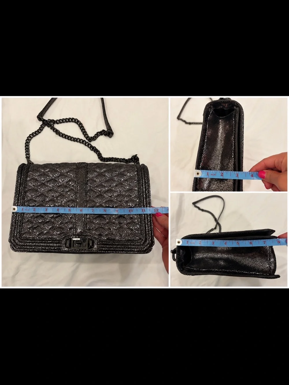 NWOT Rebecca Minikoff Jumbo Love black metallic leather crossbody shoulder bag
